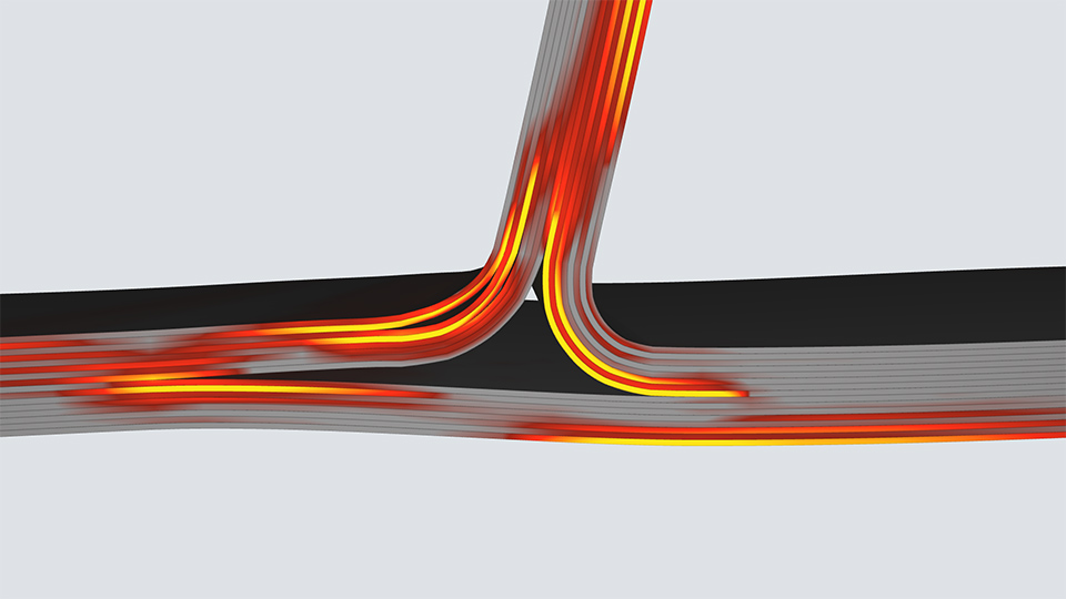 Composite model showing delamination using cohesive failure criteria